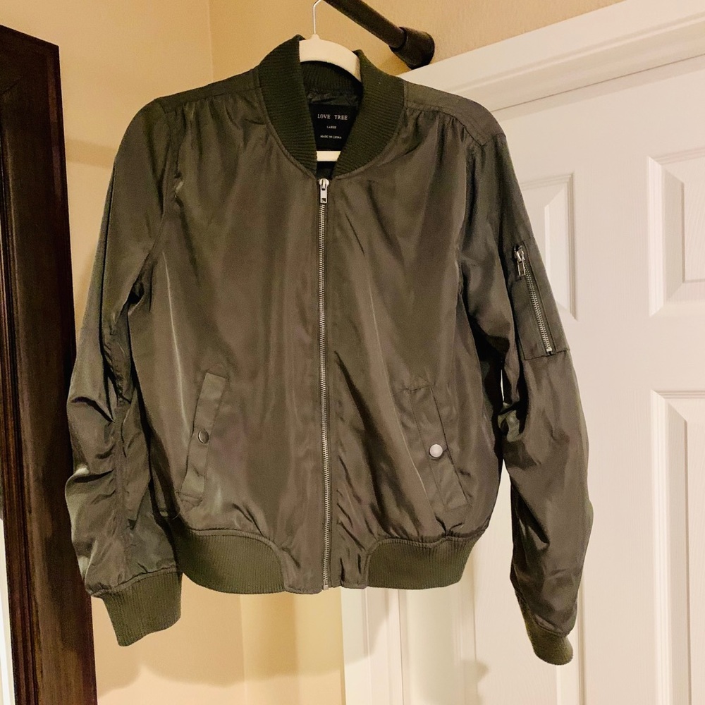 Love Tree Bomber Jacket - Olive Green - Large